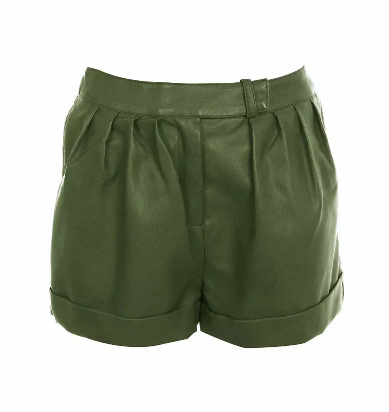 Green Genuine Leather women's Shorts