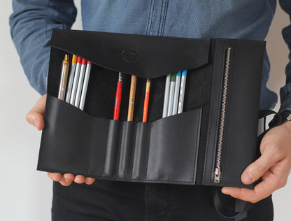 Leather pencil case roll zipper