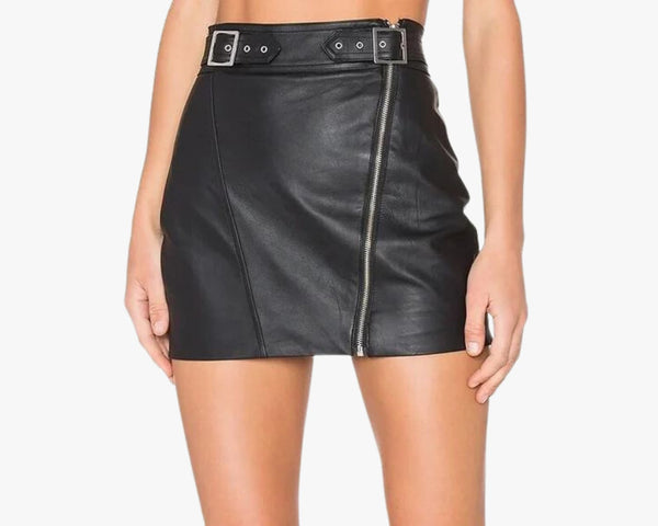 Genuine Leather Skirt with Asymmetrical Cut