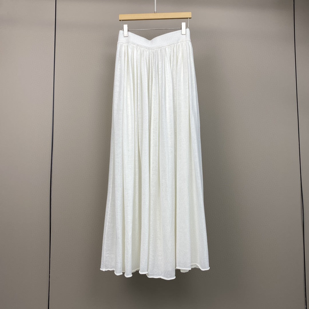 Women Wool Knit Midi Skirt Brown Elastic Waist Pleated Wool Skirt