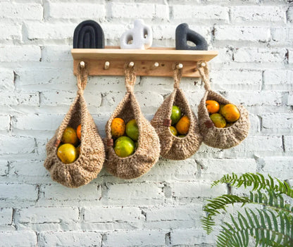 fruit plants for hanging baskets Jute crochet hanging kitchen fruit vegetable basket – Boho Living Room