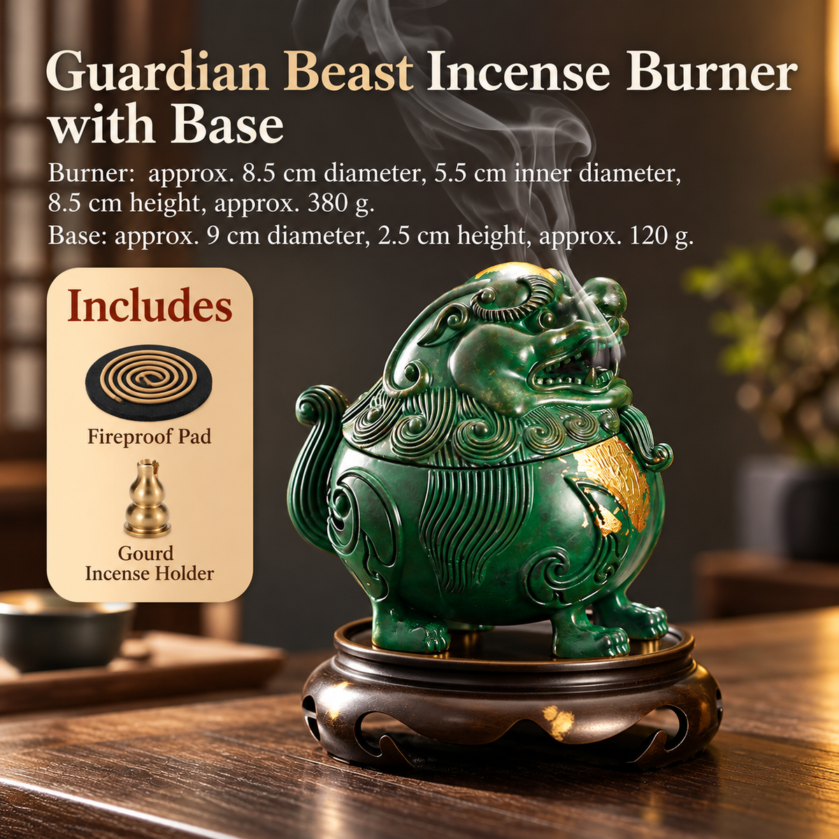 Incense Burner in Antique Brass Lion Design with Sculpted Lid