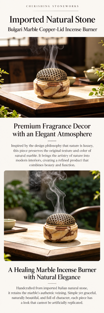 Incense Burner in Natural Marble with Decorative Metal Dome Lid