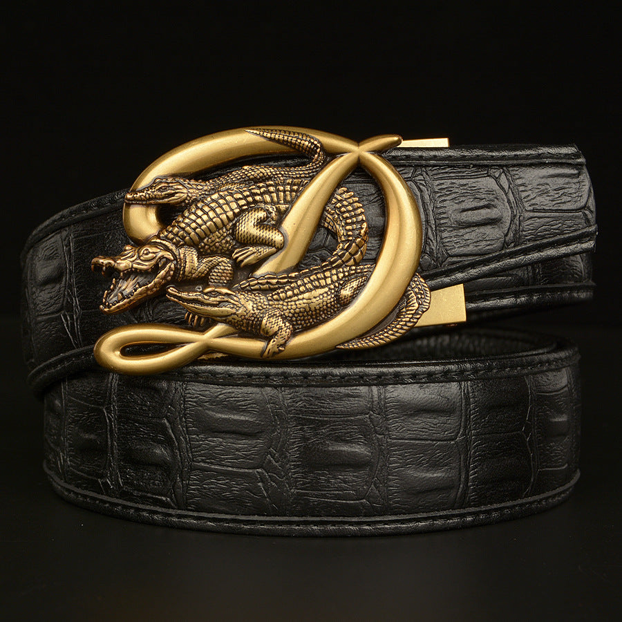 Men’s Leather Belt with Intertwined Crocodile Buckle