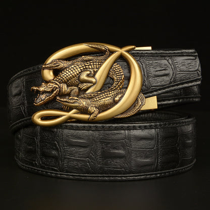 Men’s Leather Belt with Intertwined Crocodile Buckle