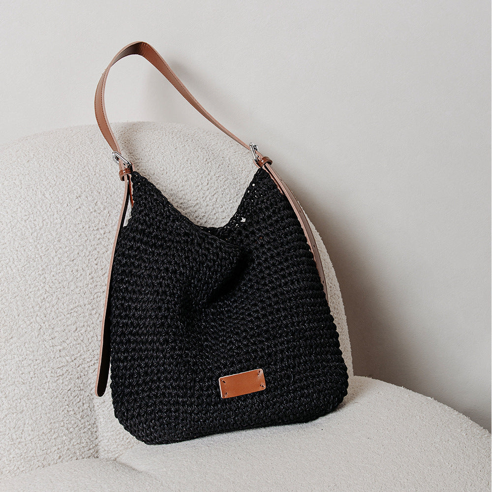 Black Woven Armpit Shoulder Purse Bag