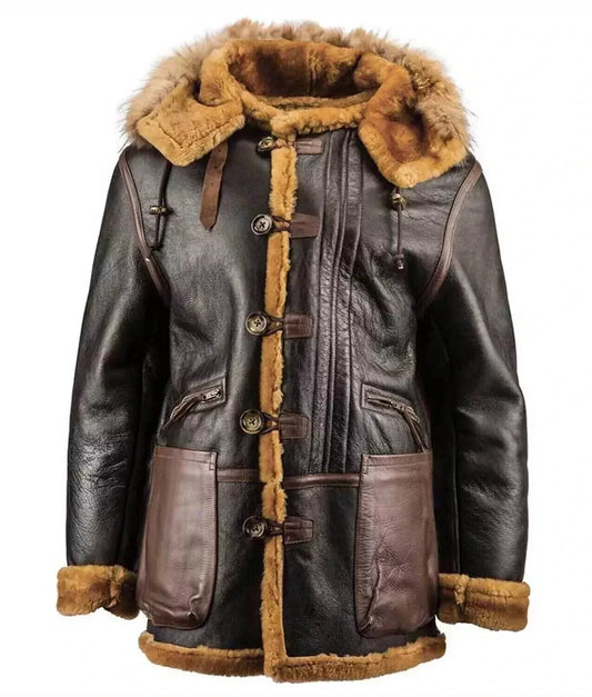 Leather Shearling Fur Coat Jacket