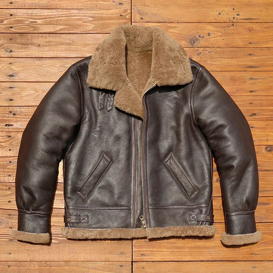 Men’s Real Shearling Fur Leather Aviator Flight Jacket 1 S