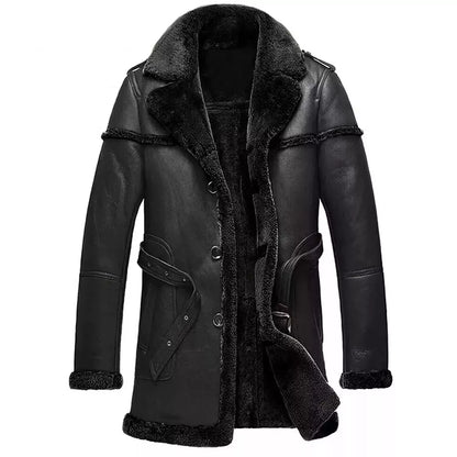 Real Leather Shearling Fur Long Jacket