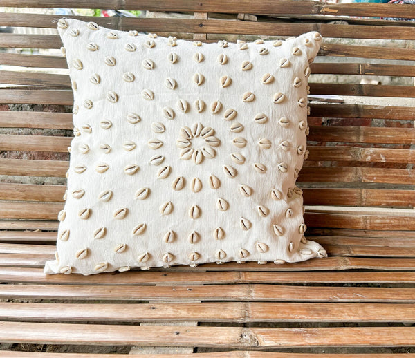 Bali-crafted Boho cushion cover featuring traditional Tumanggal fabric.