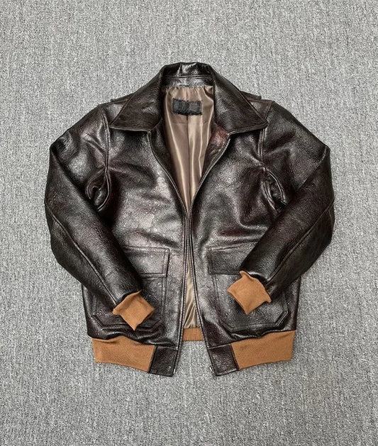 Men’s Heat-Stamped Cowhide Leather Aviator Jacket