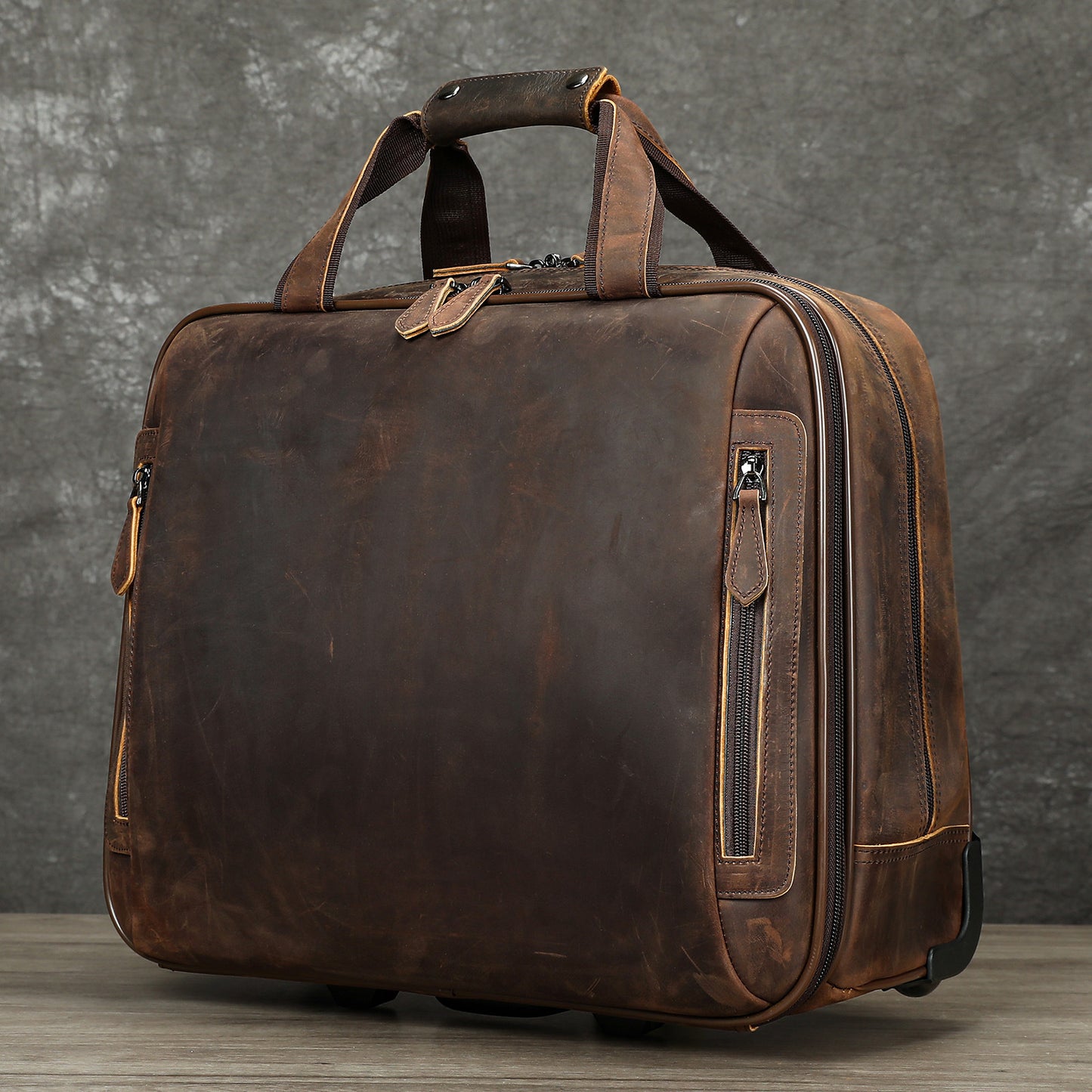 Real Leather Trolley Suitcase Carry-On with Wheels