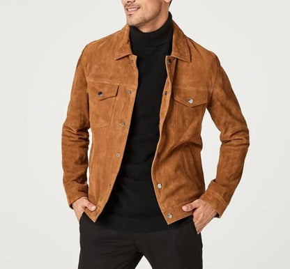 Men's Suede Leather Jacket Western Trucker Style