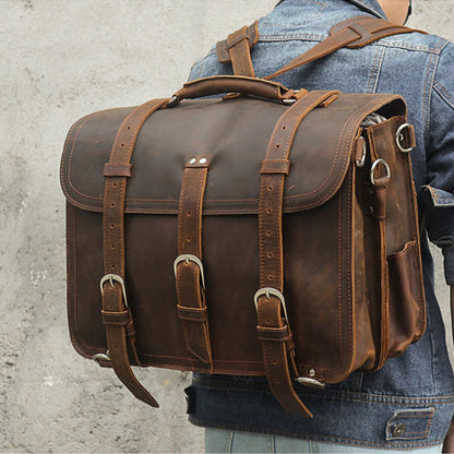 Genuine leather rucksack briefcase bag