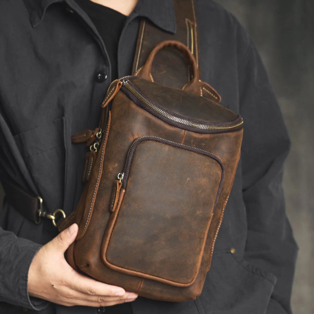 Genuine Leather Crossbody Chest Bag