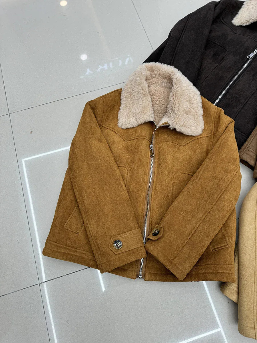 Women’s Suede Lambswool Fur Jacket Winter 1 S
