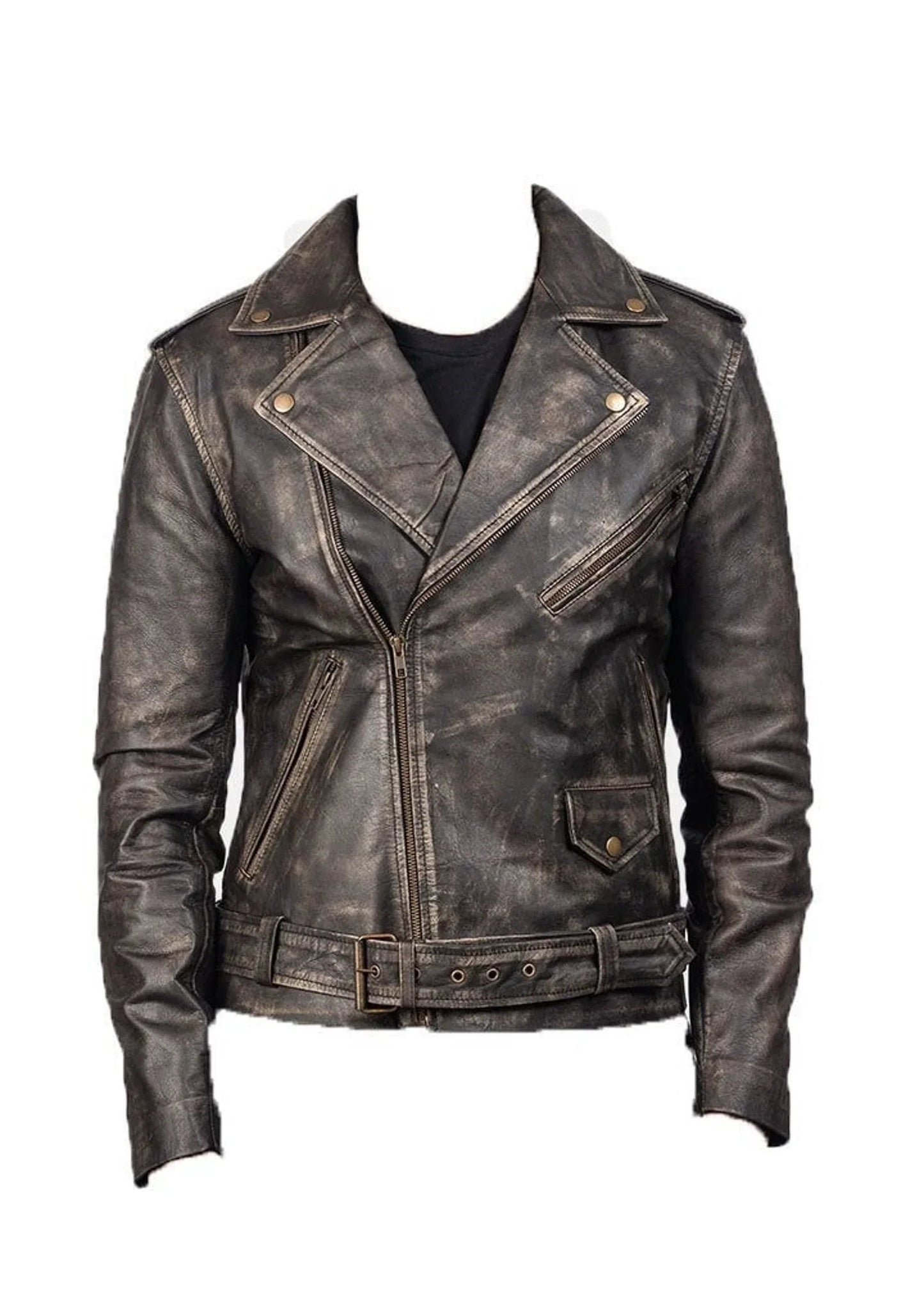 Men Distressed Leather Bomber Motorcycle Jacket