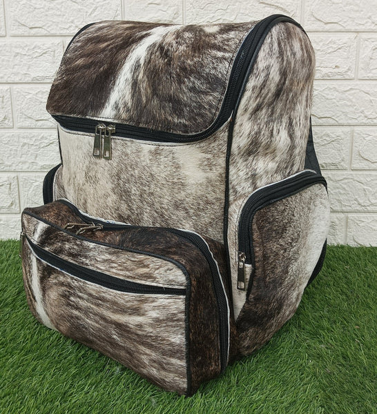 Real Cowhide Travel Backpack Grey Brindle