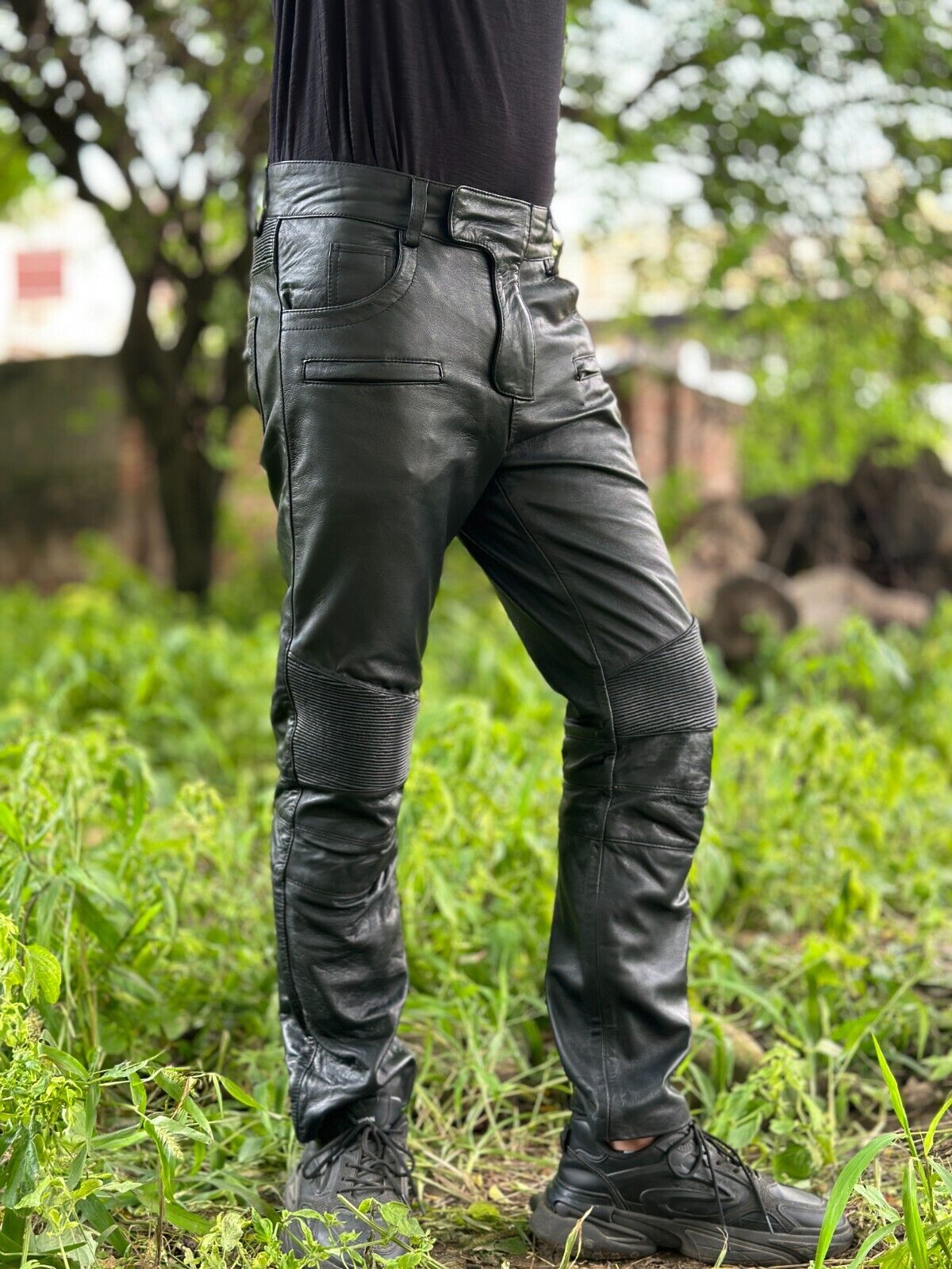 Genuine Leather Black Cowboy Pants