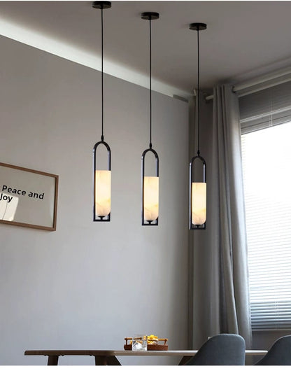 Copper Natural Marble Pendant Lamp Black and Gold