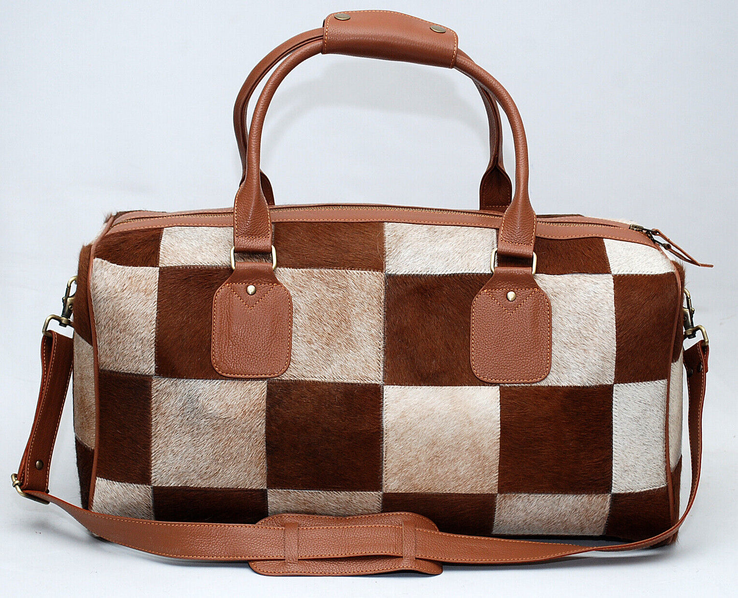 Natural Cow Fur Duffle Bag Patchwork