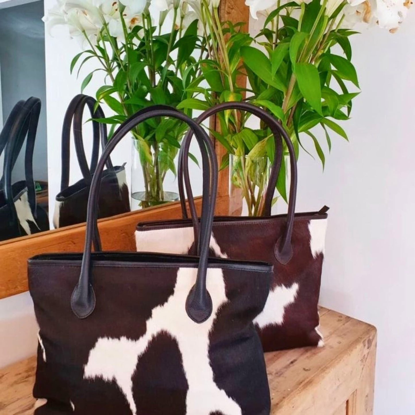 Dark Brown Real Cowhide Tote Bag