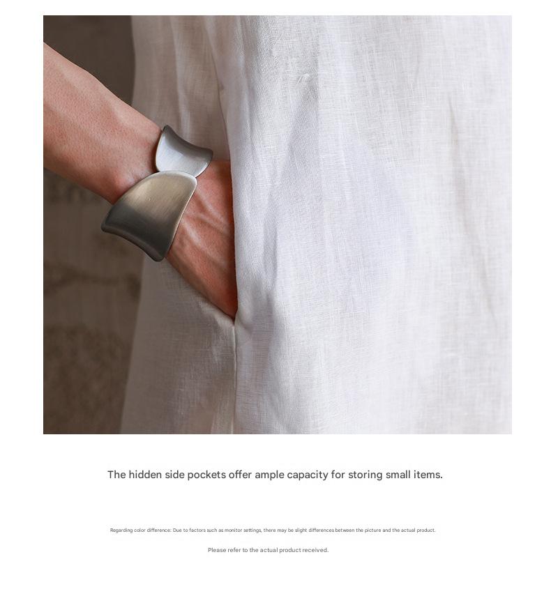 White linen shirt dress v neck half sleeve summer casual