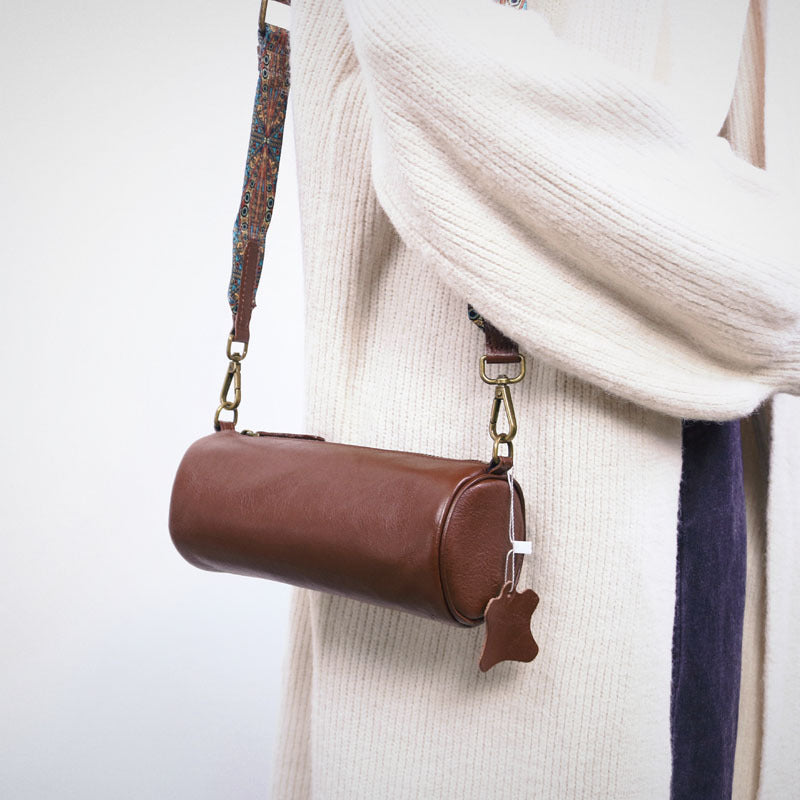 Mini Barrel Leather Shoulder Bag for Women