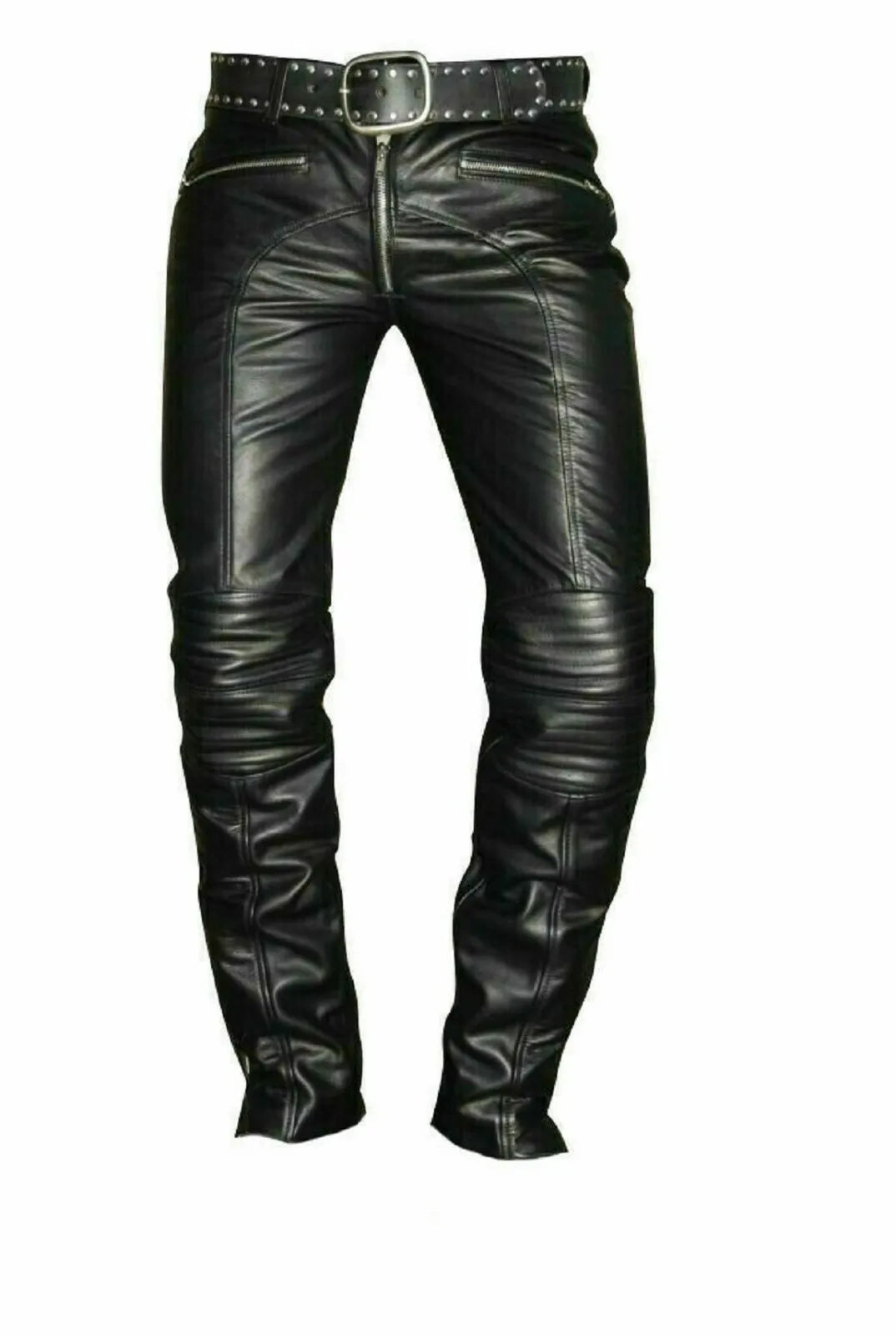 Mens Real Leather Biker Pants