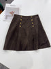High-Waisted Suede Skirt with Gold Button Detail