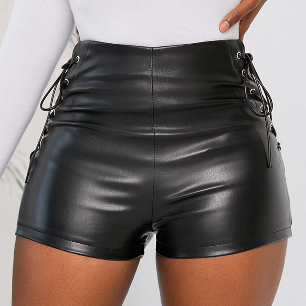 Nightclub Leather Shorts Women High Waist