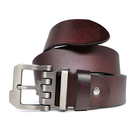 Heavy Buckle Wide Black Leather Belt for Men
