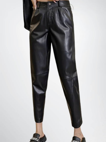 High Waisted Genuine Leather Pants Women