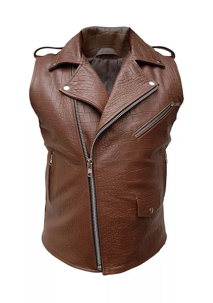 Men's Leather Vest Brown Biker