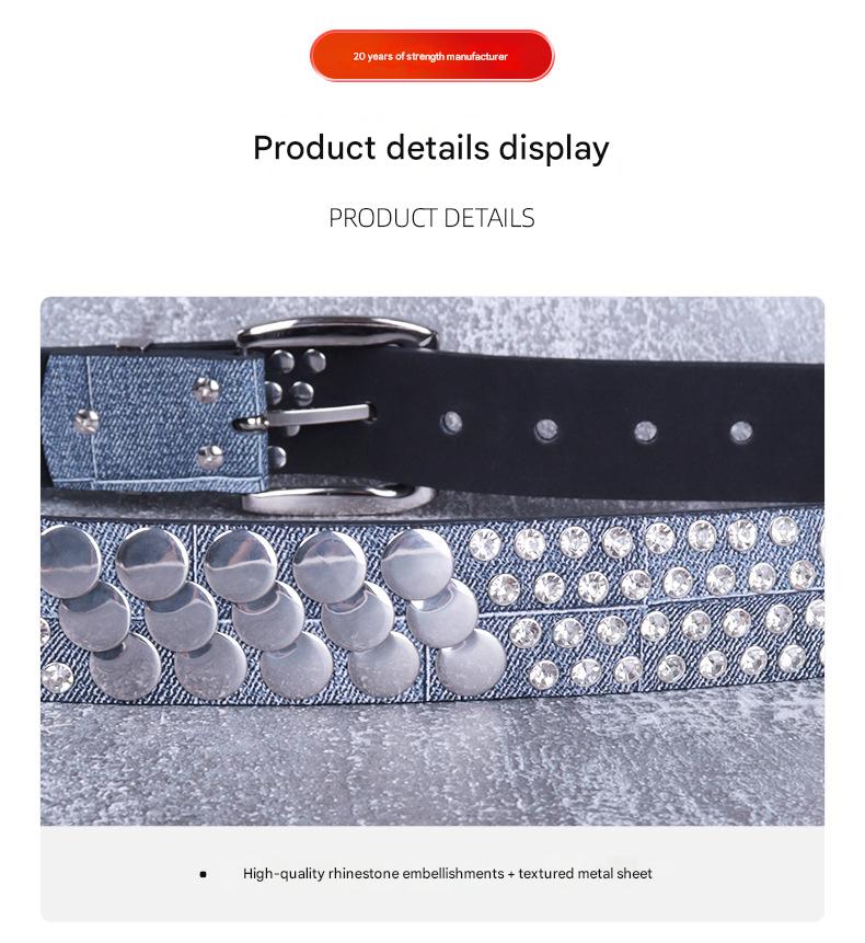 Women punk rhinestone stud faux leather belt