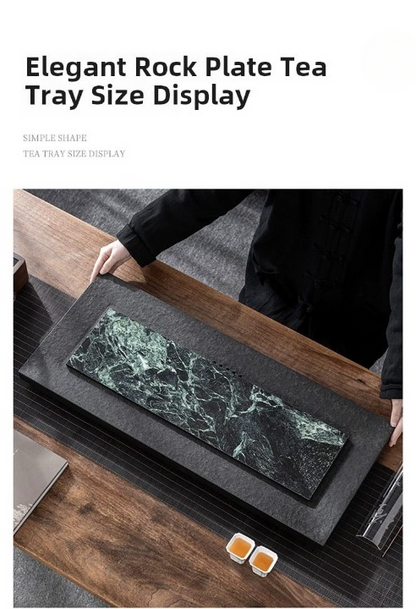 Natural Black Gold Stone Tea Tray With Drainage