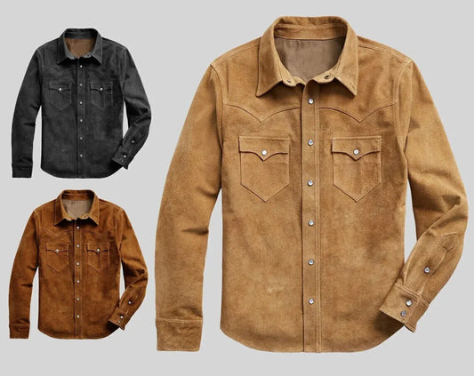 Men's Cowboy Leather Suede Trucker Jacket