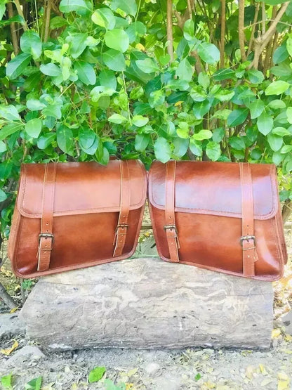 real brown leather motorcycle saddle bags