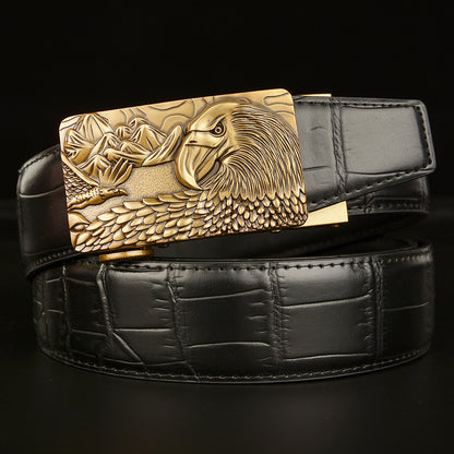 Men’s Western Leather Belt with 3D Eagle Buckle