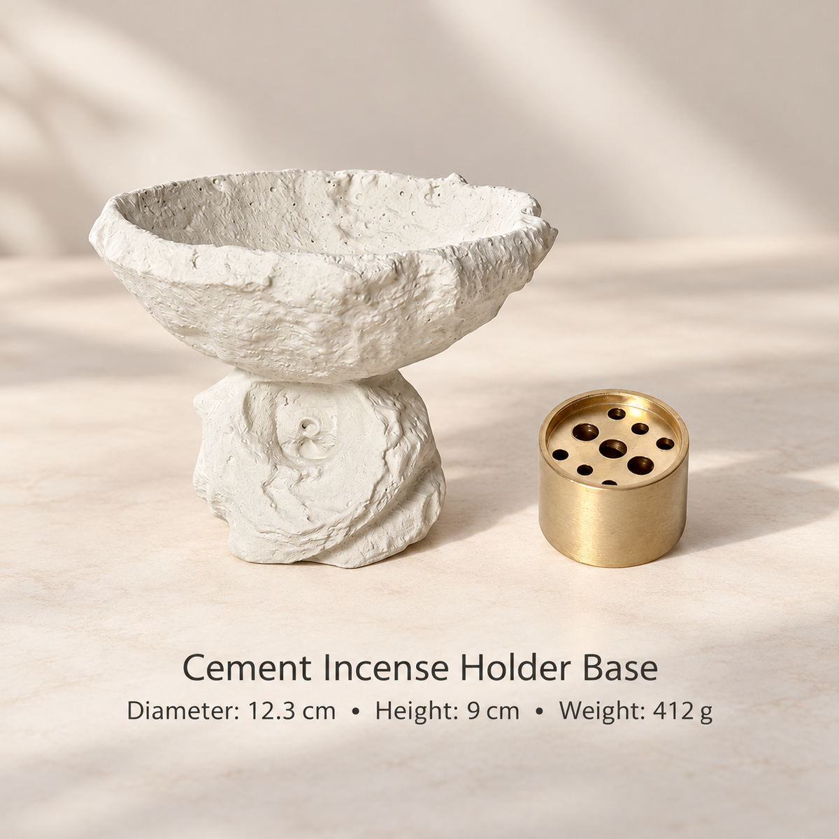 Modern Incense Holder in Cement with Sculptural Pedestal Bowl 1