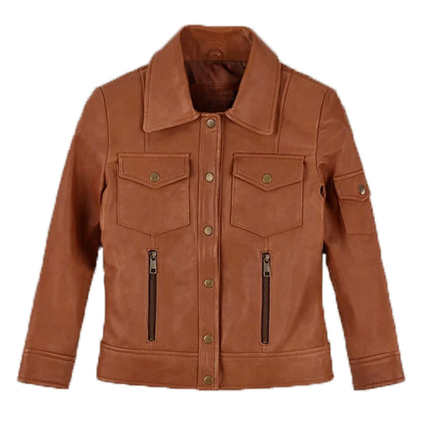 Handmade Brown Leather Jacket Slim fit