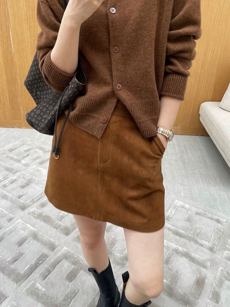 Women’s Leather Suede Mini Skirt A-Line