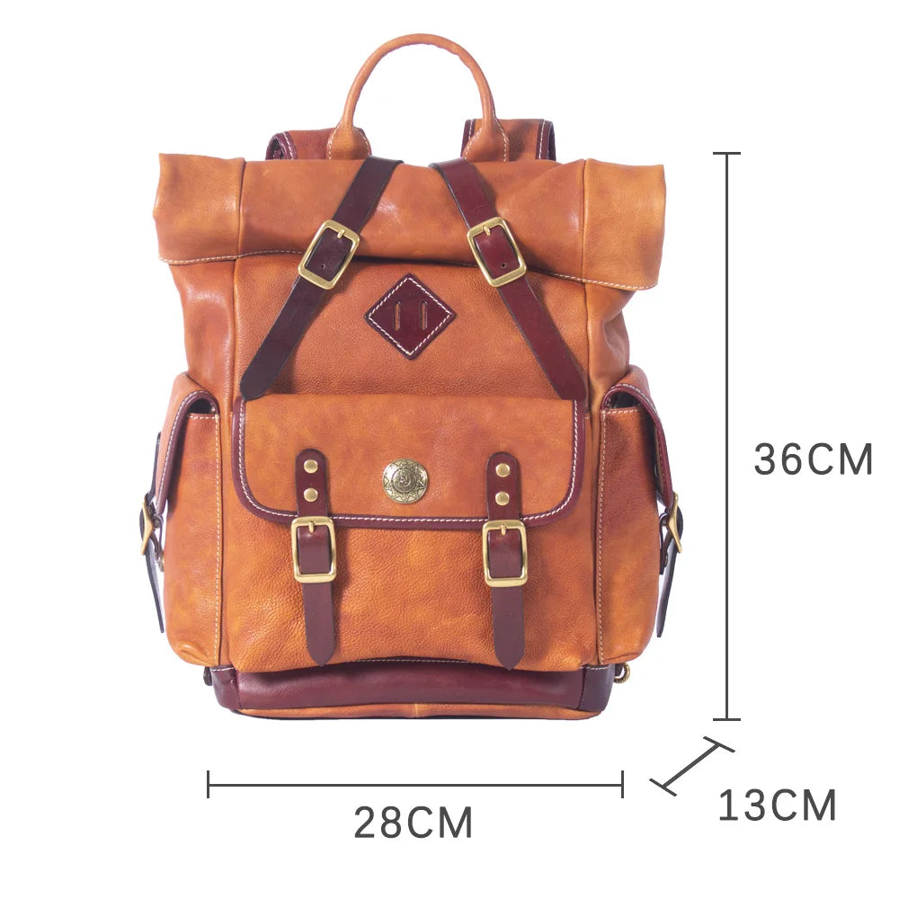 Genuine Leather Backpack Men Women Office Laptop Rucksack