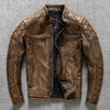 Men’s Vintage Distressed Biker Leather Jacket Slim Fit