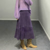 Women Genuine Leather Suede Skirt High Waist Midi Umbrella Cut