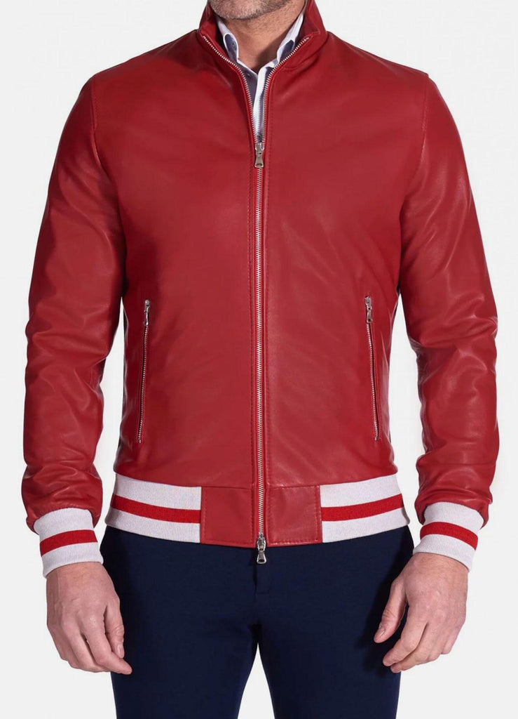 White Red Leather Biker Jacket