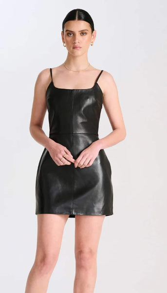 Genuine Mini Leather Dress in Black