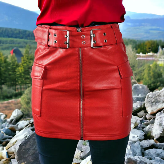 Genuine Leather Mini Zipper Skirt