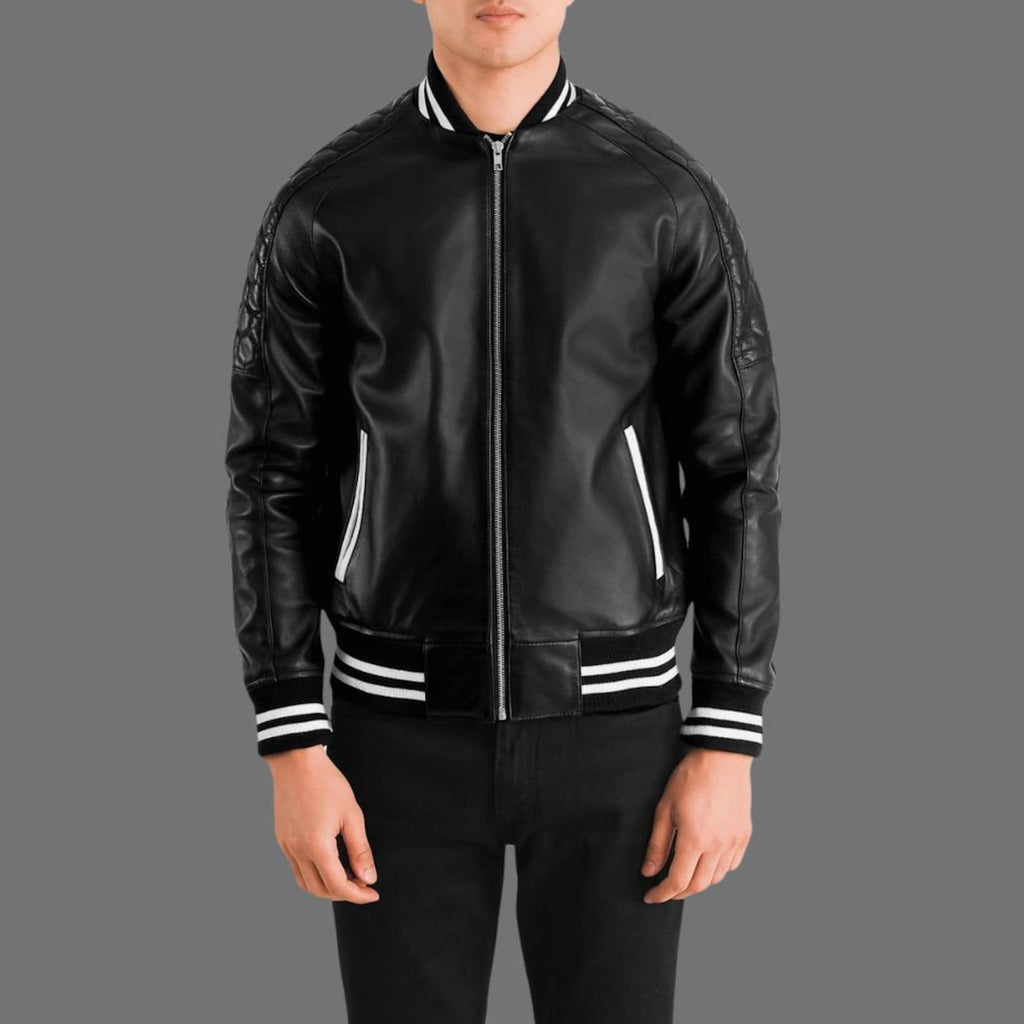 Men's Black Leather Zip Up Jacket