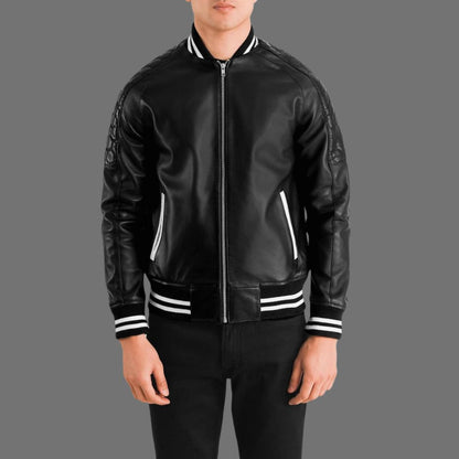 Men's Black Leather Zip Up Jacket